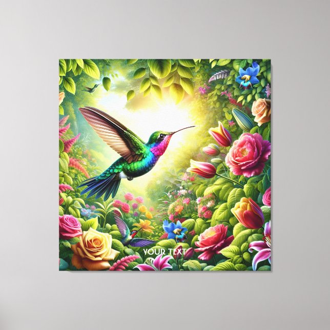 Fantasy Cute Flowers Rainbow Hummingbird Canvas Print (Front)