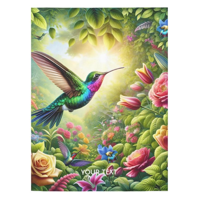 Fantasy Cute Flowers Rainbow Hummingbird Tablecloth (Front)