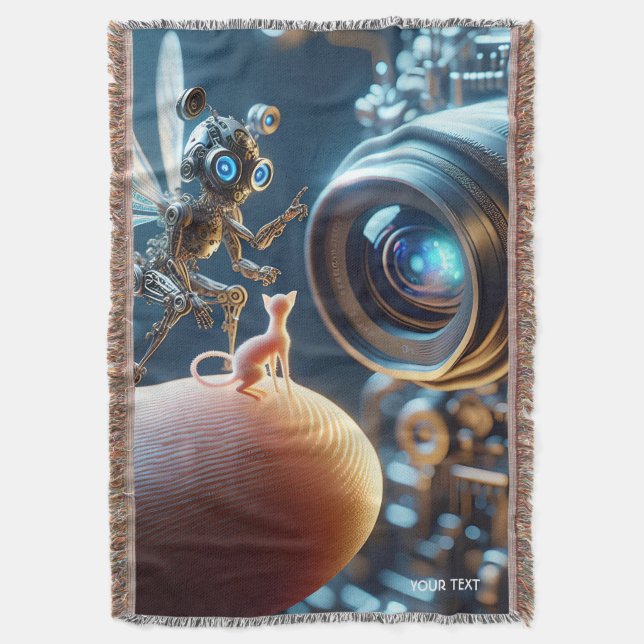 Fantasy Cute Fly Robot Finger Throw Blanket (Front Vertical)