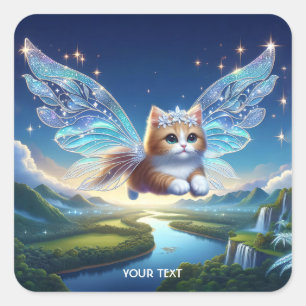 Fantasy Cute Flying Cat Wings  Square Sticker