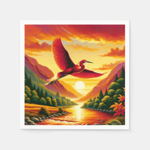 Fantasy Cute Flying Red Egret Napkin