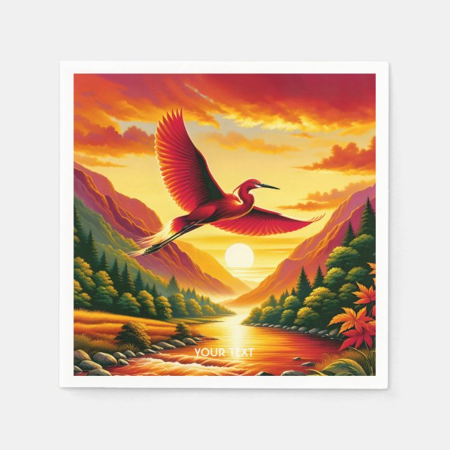 Fantasy Cute Flying Red Egret Napkin (Front)