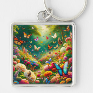 Fantasy Cute Forest Flowers Butterflies Key Ring