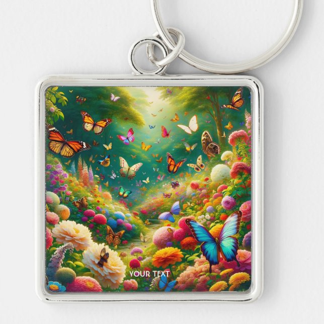 Fantasy Cute Forest Flowers Butterflies Key Ring (Front)
