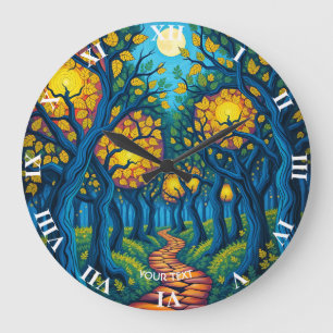 Fantasy Cute Forest Orange Road Large Clock