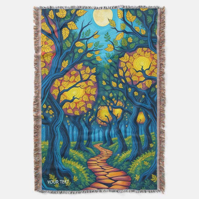 Fantasy Cute Forest Orange Road Throw Blanket (Front Vertical)