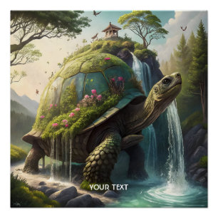 Fantasy Cute Forest Turtle Flowers Poster