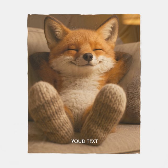 Fantasy Cute Fox And Socks Fleece Blanket (Front)
