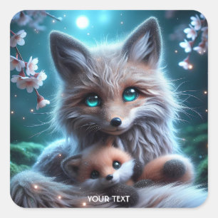 Fantasy Cute Fox Holding Plushie Square Sticker