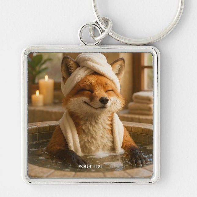 Fantasy Cute Fox In Spa Key Ring (Front)
