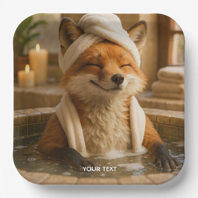Fantasy Cute Fox In Spa Paper Plate (Front)