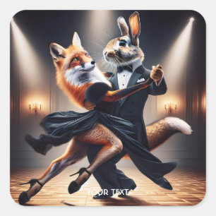 Fantasy Cute Fox Rabbit Tango Square Sticker
