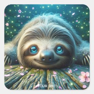 Fantasy Cute Friendly Laying Sloth Square Sticker