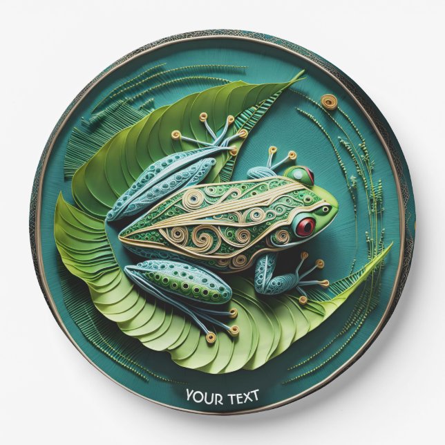 Fantasy Cute Frog Leaves Filigree Paper Plate (Front)