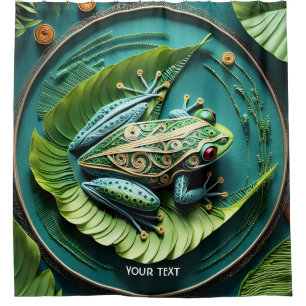 Fantasy Cute Frog Leaves Filigree Shower Curtain