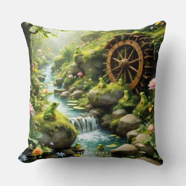 Fantasy Cute Frog River Forest Cushion (Front)