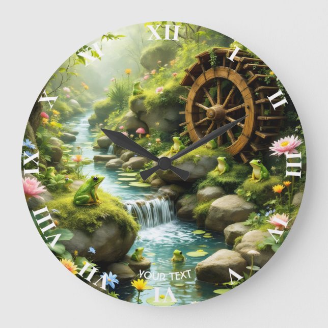 Fantasy Cute Frog River Forest Large Clock (Front)