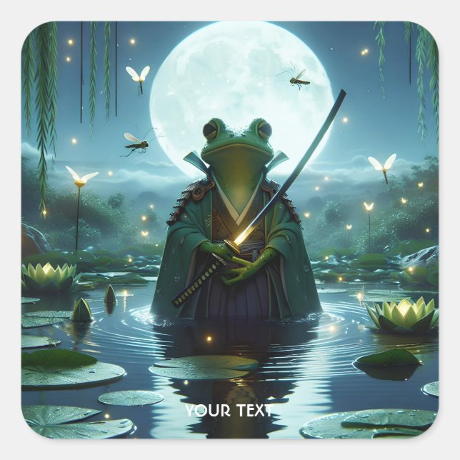 Fantasy Cute Frog Samurai Katana Square Sticker (Front)
