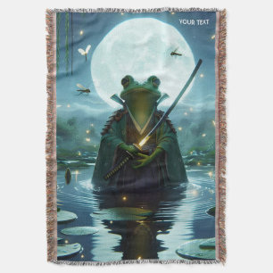 Fantasy Cute Frog Samurai Katana Throw Blanket