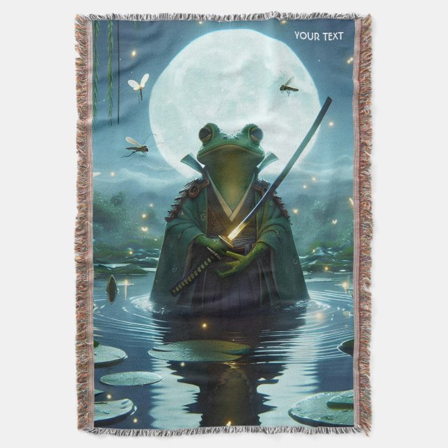 Fantasy Cute Frog Samurai Katana Throw Blanket (Front Vertical)