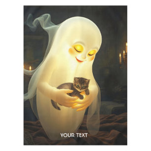 Fantasy Cute Ghost Kitten Candles Tablecloth