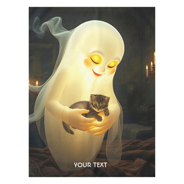 Fantasy Cute Ghost Kitten Candles Tablecloth (Front)