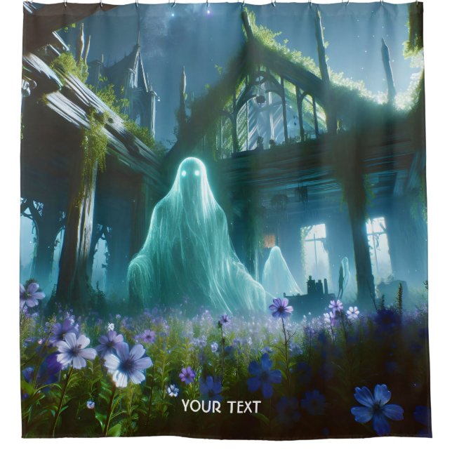 Fantasy Cute Ghost Old House Shower Curtain (Front)