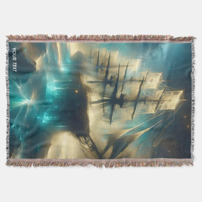 Fantasy Cute Ghost Sea Ship Throw Blanket (Front)