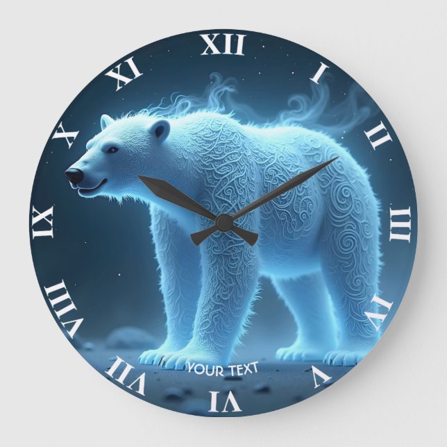Fantasy Cute Ghostly Polar Bear Large Clock (Front)