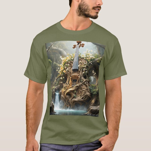 Fantasy Cute Giant Violin Forest T-Shirt (Front)
