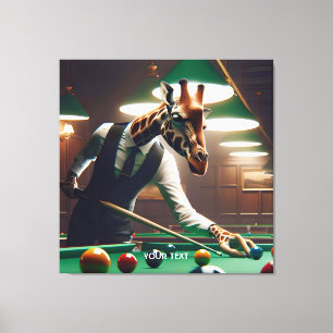 Fantasy Cute Giraffe Playing Snooker Canvas Print