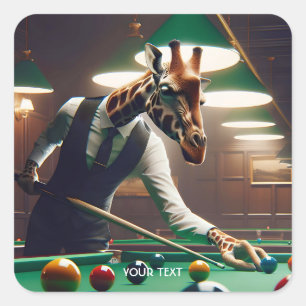 Fantasy Cute Giraffe Playing Snooker Square Sticker