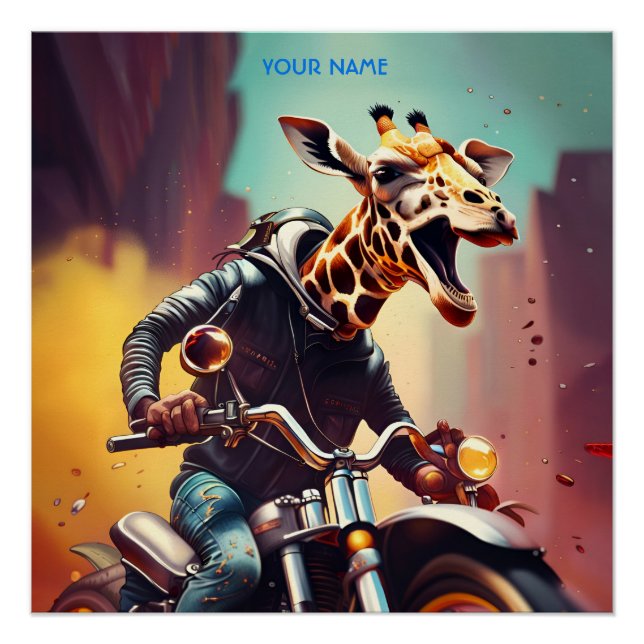 Fantasy Cute Giraffe Riding Bike Poster (Front)