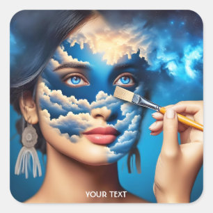 Fantasy Cute Girl Brush Sky Square Sticker