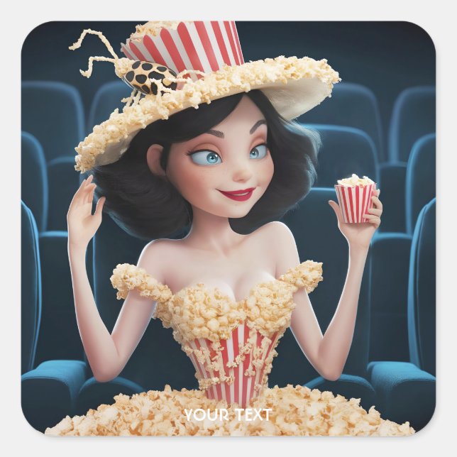Fantasy Cute Girl Cinema Popcorn Square Sticker (Front)