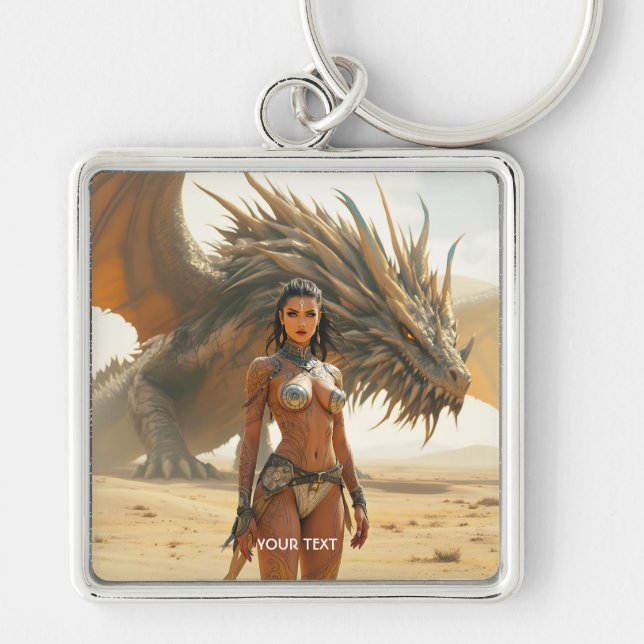 Fantasy Cute Girl Dragon Desert Key Ring (Front)