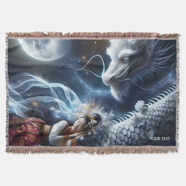 Fantasy Cute Girl Dragon Moon Throw Blanket (Front)