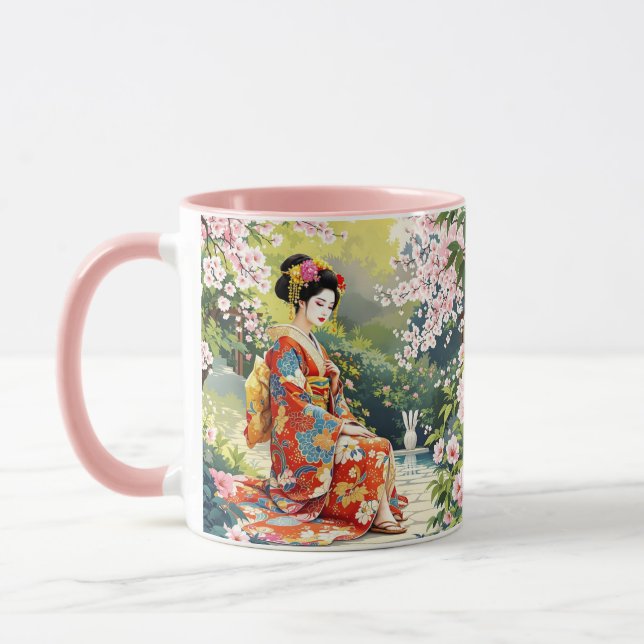Fantasy Cute Girl Kimono Sakura Mug (Left)