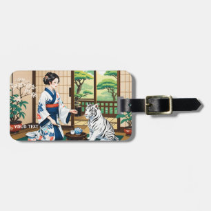 Fantasy Cute Girl Kimono Tiger Luggage Tag