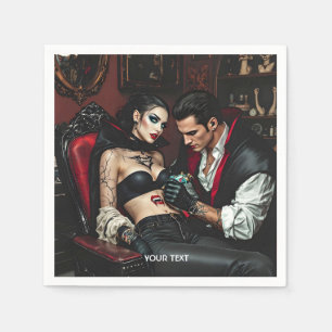 Fantasy Cute Girl Man Tattoo Napkin