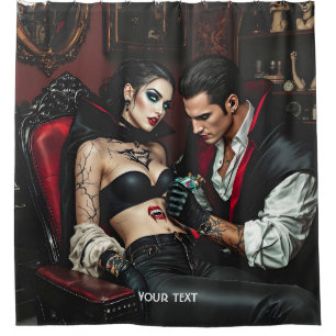 Fantasy Cute Girl Man Tattoo Shower Curtain