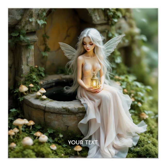 Fantasy Cute Girl Mushrooms Lantern Poster (Front)