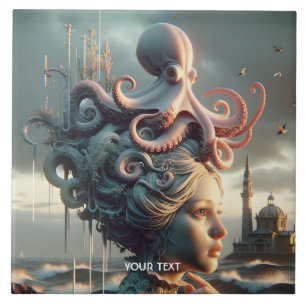 Fantasy Cute Girl Octopus Sea Tile