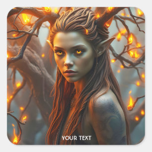 Fantasy Cute Girl Orange Eyes Square Sticker