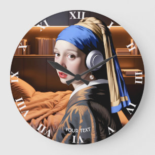Fantasy Cute Girl Pearl Headphones Large Clock