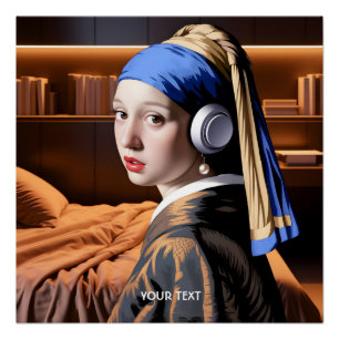 Fantasy Cute Girl Pearl Headphones Poster