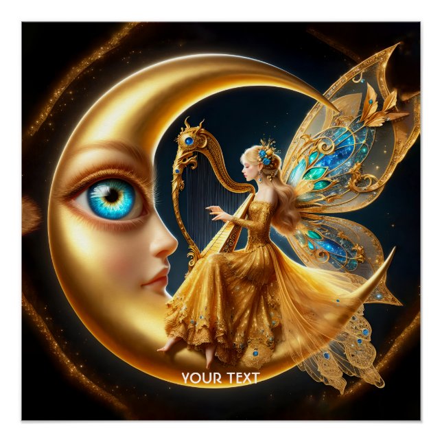 Fantasy Cute Girl Playing Harp Poster (Front)