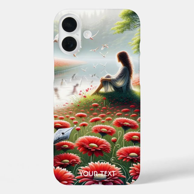 Fantasy Cute Girl Red Flowers Case-Mate iPhone Case (Back)