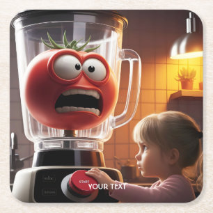 Fantasy Cute Girl Tomato Blender Square Paper Coaster