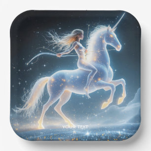 Fantasy Cute Girl Unicorn Space Paper Plate
